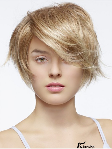 Short Straight Layered Blonde Fashion 100% Hand-tied Wigs