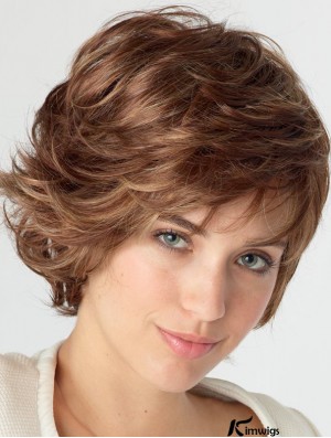 Wavy With Bangs Shoulder Length Auburn Natural Lace Front Wigs