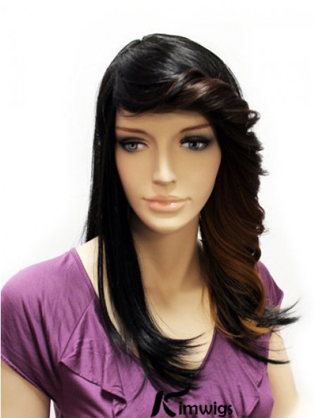 Straight With Bangs Long Black Suitable Lace Front Wigs