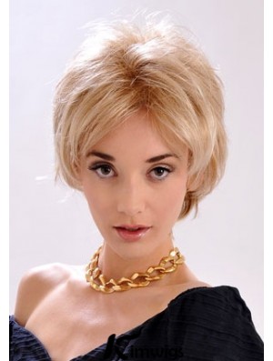9 inch Top Straight Layered Blonde Short Wigs
