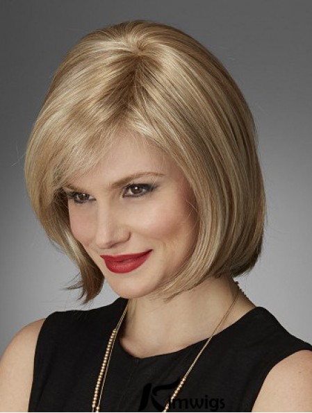 Chin Length Straight Bobs Natural Blonde Lace Front Wigs