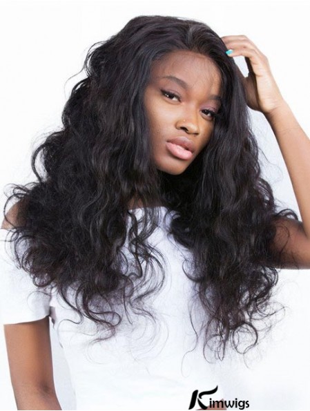 Without Bangs Remy Real Hair 20 inch Black Wavy 360 Lace Wigs