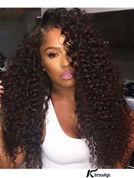 Curly Remy Real Hair 20 inch Without Bangs Black 360 Lace Wigs