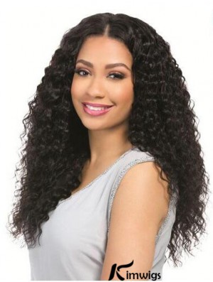 Curly Black 18 inch Without Bangs Remy Human Hair 360 Lace Wigs