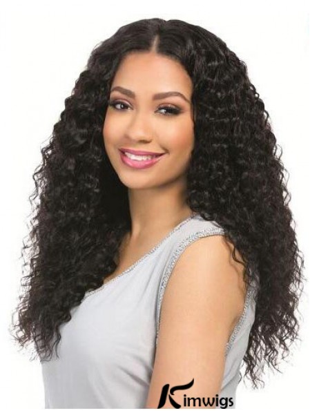 Curly Black 18 inch Without Bangs Remy Real Hair 360 Lace Wigs