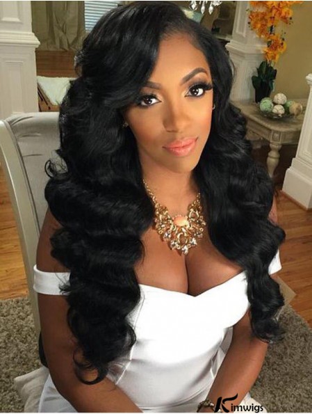 Remy Real Hair Black Wavy 22 inch Without Bangs 360 Lace Wigs