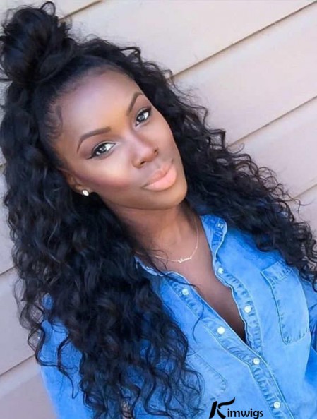 Curly Black 18 inch Without Bangs Remy Real Hair 360 Lace Wigs