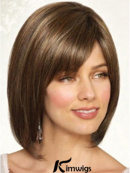 Synthetic Straight Chin Length Brown Bobs Handmade Wigs