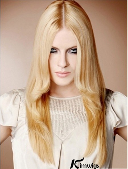 22 inch Straight Blonde 100% Hand Tied Synthetic Mono Cap Wigs