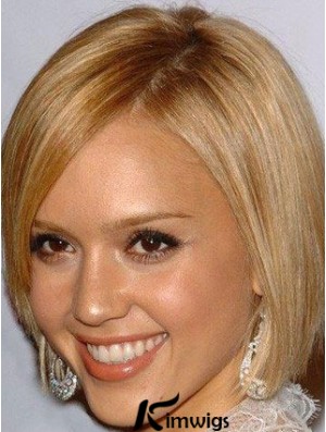 Straight 100% Hand-tied Bobs Chin Length Blonde Online Jessica Alba Wigs