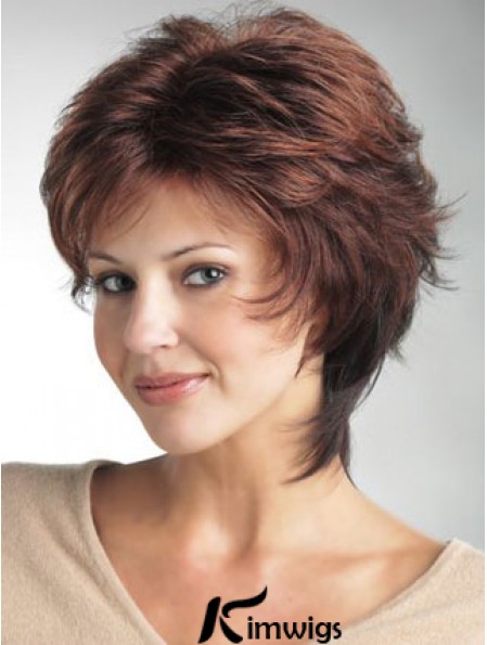 Monofilament Ladies Wigs With Synthetic Wavy Style Layered Cut