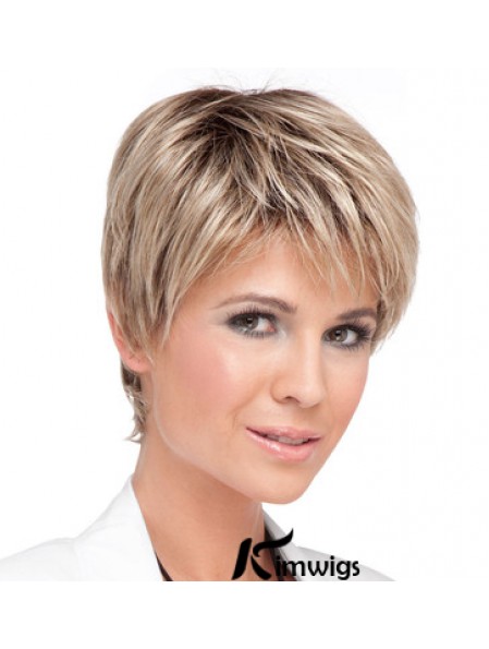 Cheap Blonde Cropped Straight Boycuts Lace Front Wigs