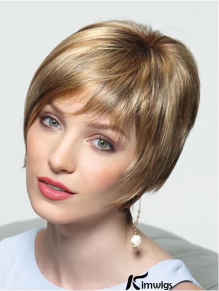 Layered Short Straight Blonde 8 inch Perfect Monofilament Wigs