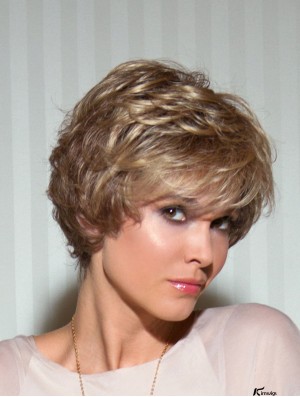 Short Wavy Layered Blonde Modern 100% Hand-tied Wigs