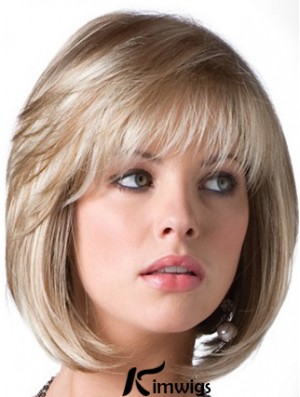 Blonde Bob Wig With Fringe Chin Length Straight Style