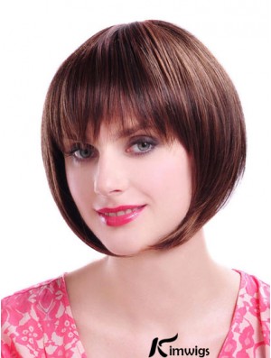 Capless Chin Length Straight Auburn Durable Bob Wigs