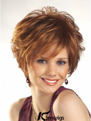 Cheap Wigs For Women Boycuts Auburn Color Wavy Style With Capless