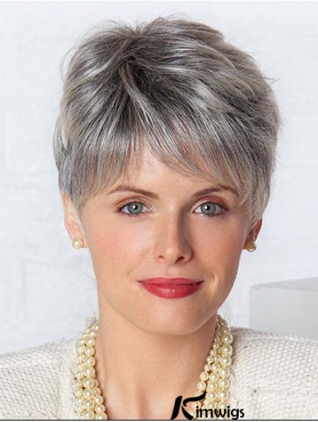 Monofilament Lace Wigs Grey Cut Straight Style Short Length