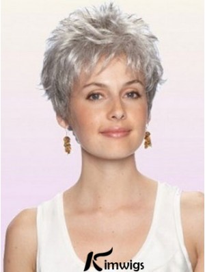 Grey Wig With Capless Cropped Length Boycuts Wavy Style