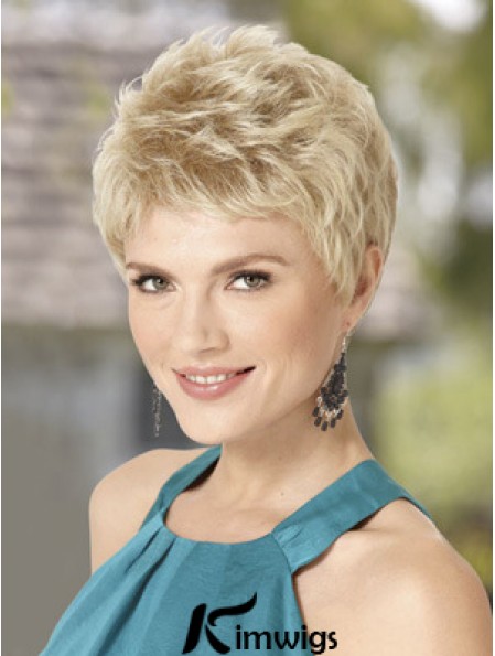 Blond Wig With Capless Wavy Style Cropped Length Boycuts