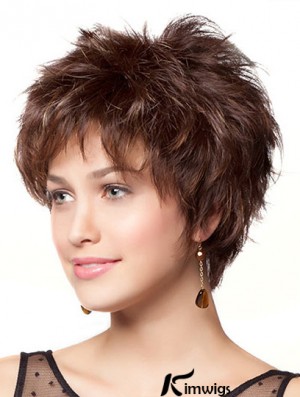 8 inch Durable Wavy Layered Brown Short Wigs