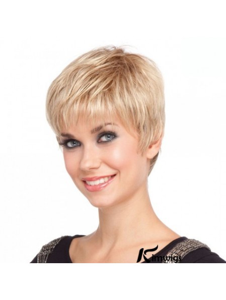 4 inch Cheapest Straight Boycuts Blonde Short Wigs