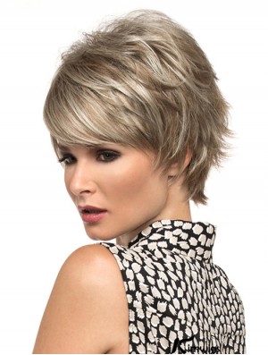 8 inch Suitable Wavy Boycuts Blonde Short Wigs