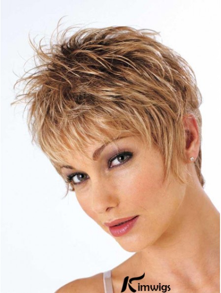 Short Brown Wig Cropped Length Wavy Style With Synthetic Boycuts