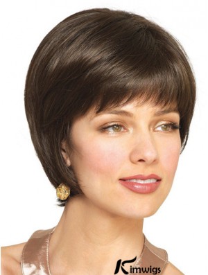 Real Hair Bobs With Capless Brown Color Short Length