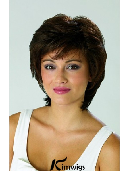 With Bangs Straight Brown Capless Fashionable Short Wigs