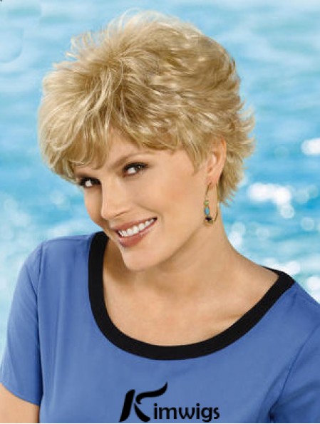 6 inch Cheap Wavy Layered Blonde Short Wigs