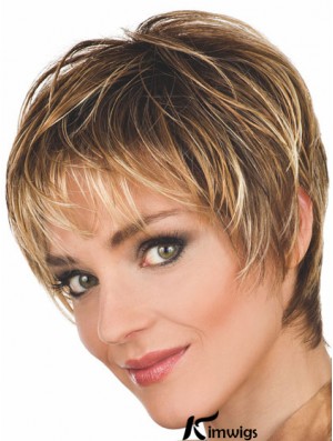 Brown Wigs Wavy Style Cropped Length Boycuts With Capless