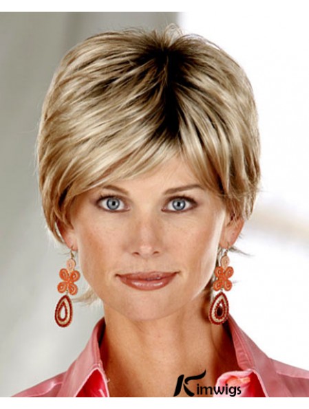 Straight Layered Short Cheap Blonde Synthetic Wigs