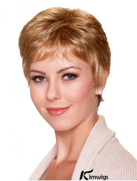 6 inch Good Straight With Bangs Blonde Short Wigs