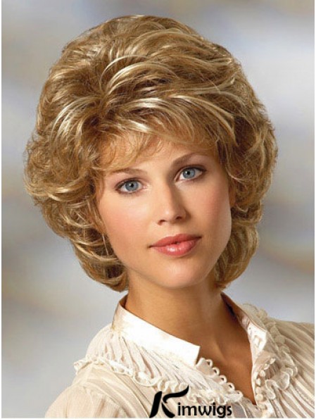 Curly Blonde Wig Classic Cut Chin Length With Capless