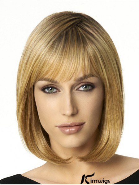 Shoulder Length Bobs 12 inch Straight Blonde Medium Wigs