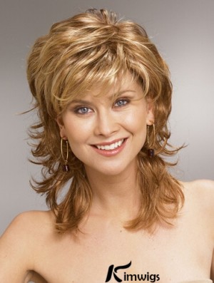 Shoulder Length Layered 13 inch Wavy Blonde Medium Wigs