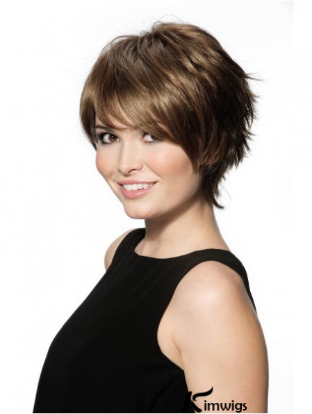 Chin Length With Bangs 8 inch Straight Brown Medium Wigs