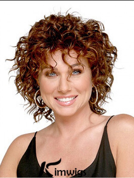 Shoulder Length Layered 13 inch Curly Auburn Medium Wigs