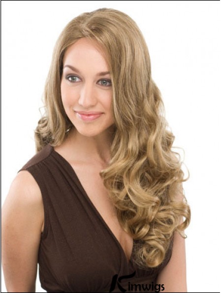 Suitable Blonde Curly Without Bangs Capless Long Wigs