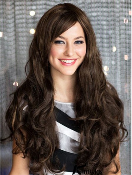 Beautiful Brown Wavy With Bangs Capless Long Wigs