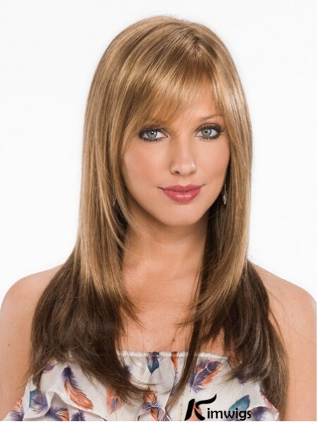 New Blonde Straight With Bangs Capless Long Wigs