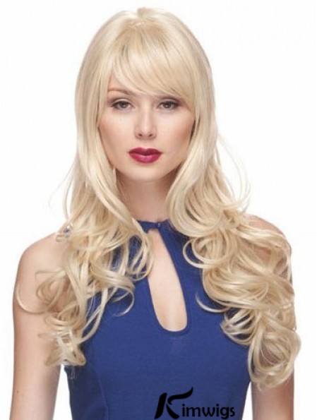 Blonde Wigs With Bangs Synthetic Capless Wavy Style Long Length