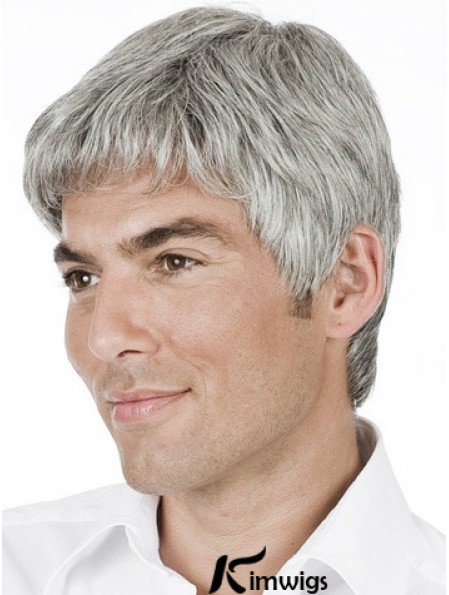 Grey Straight Short Remy Real 100% Hand Tied Mens Wig Shop 