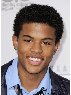 Black Curly Remy Real Short Mens Wigs Real Hair