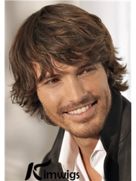 Brown Remy Real Short Wavy Monofilam Cheap Wigs For Men