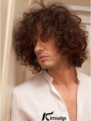 10 inch Remy Real Short Auburn Curly Capless Men Wigs