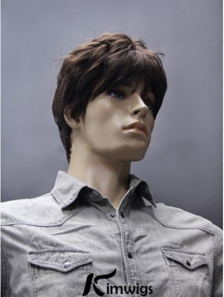 Synthetic Brown Straight Capless Short Mens Brown Wig