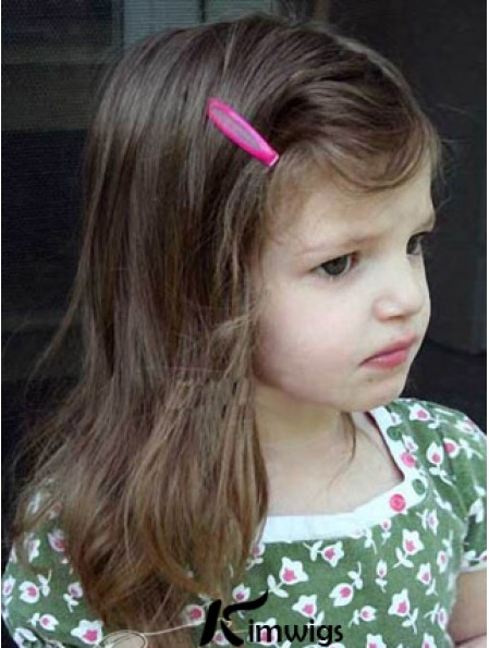 Straight Shoulder Length Brown Remy Real Hair Lace Front Kids Wigs