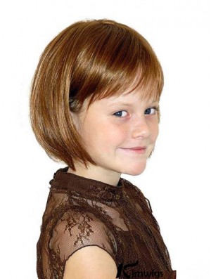 Straight Chin Length Auburn Synthetic 100% Hand-tied Kids Wigs